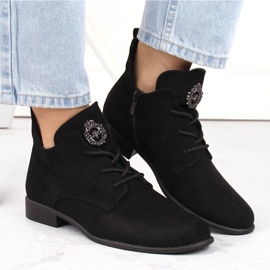 Bottines à talons bas pour femme en daim noir Jezzi ASA142-54 le noir 3