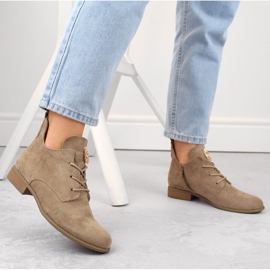 Bottines à talons bas pour femme en daim beige Jezzi ASA142-54 2