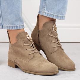 Bottines à talons bas pour femme en daim beige Jezzi ASA142-54 3