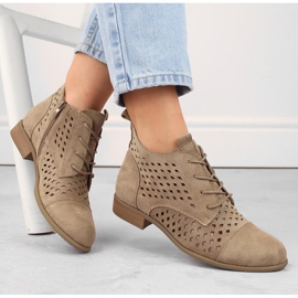 Bottines ajourées à talons bas pour femme en daim, beige Jezzi ASA142-45 1
