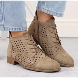 Bottines ajourées à talons bas pour femme en daim, beige Jezzi ASA142-45 3