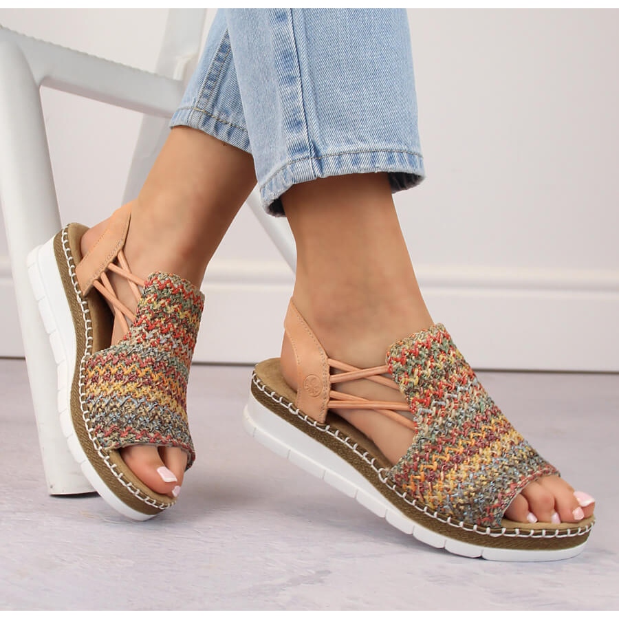 Sandales a enfiler multicolores confortables pour femmes Rieker V1241 90 Chaussures a la mode