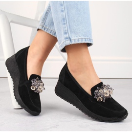 Chaussures compensées pour femmes en cuir suédé avec cristaux, noir Filippo DP4563 le noir 1