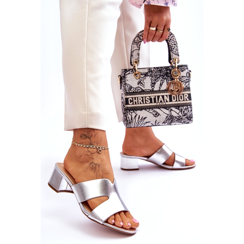 Joia Chaussons classiques en cuir à talon bas, argent 4