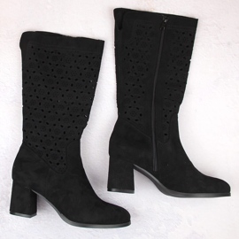 Bottes ajourées en daim noir pour femmes Daszyński le noir 5