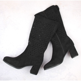 Bottes ajourées en daim noir pour femmes Daszyński le noir 4