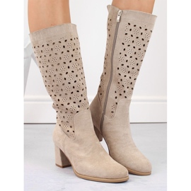M. DASZYŃSKI Bottes en daim beige ajouré pour femmes M.Daszyński SA156-10 3