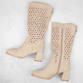 M. DASZYŃSKI Bottes en daim beige ajouré pour femmes M.Daszyński SA156-10 4
