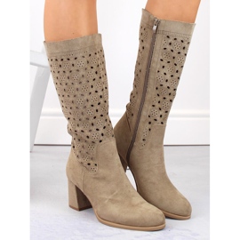 M. DASZYŃSKI Bottes femme en daim ajouré M.Daszyński SA156-10 beige 3