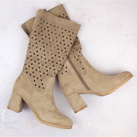 M. DASZYŃSKI Bottes femme en daim ajouré M.Daszyński SA156-10 beige 4