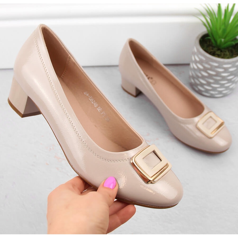 Chaussures pour femme en cuir verni beige à talon haut, Vinceza 58248 1