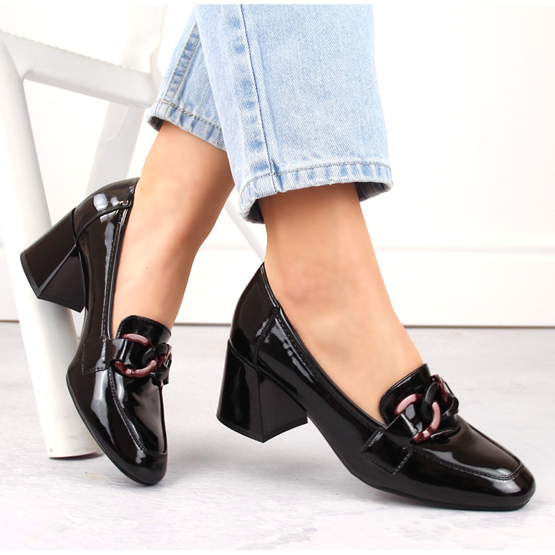 Chaussures à talons hauts en cuir verni pour femmes, noires, Vinceza 58318 1