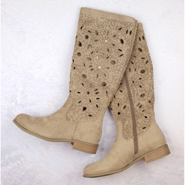 Bottines ajourées à talons bas pour femme en daim, beige Jezzi ASA142-50 3