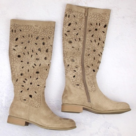 Bottines ajourées à talons bas pour femme en daim, beige Jezzi ASA142-50 4