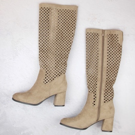 Bottines ajourées en daim pour femme, beige Jezzi ASA156-13 4
