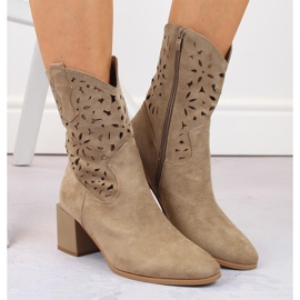 Santiags ajourées femme en daim, beige Jezzi ASA217-7 3