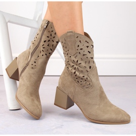 Santiags ajourées femme en daim, beige Jezzi ASA217-7 1