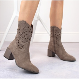 Santiags ajourées femme en daim marron Jezzi ASA217-7 beige 2