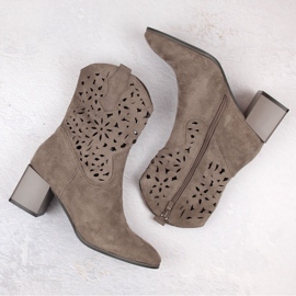 Santiags ajourées femme en daim marron Jezzi ASA217-7 beige 4