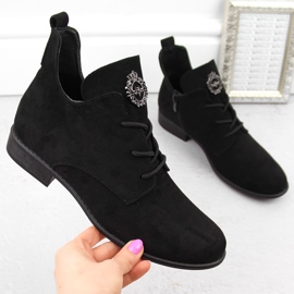 Bottines à talons bas pour femme en daim noir Jezzi ASA142-54 le noir 4