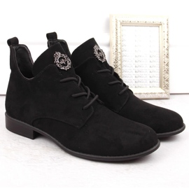 Bottines à talons bas pour femme en daim noir Jezzi ASA142-54 le noir 5