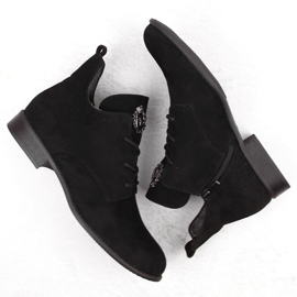 Bottines à talons bas pour femme en daim noir Jezzi ASA142-54 le noir 6