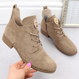 Bottines à talons bas pour femme en daim beige Jezzi ASA142-54 4