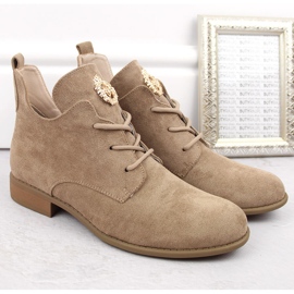 Bottines à talons bas pour femme en daim beige Jezzi ASA142-54 5