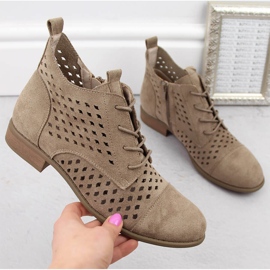 Bottines ajourées à talons bas pour femme en daim, beige Jezzi ASA142-45 4
