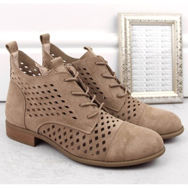 Bottines ajourées à talons bas pour femme en daim, beige Jezzi ASA142-45 5