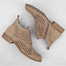 Bottines ajourées à talons bas pour femme en daim, beige Jezzi ASA142-45 6
