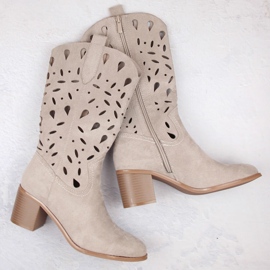 M. DASZYŃSKI Bottines ajourées en daim pour femme, beige clair M.Daszyński MR2337-3 5