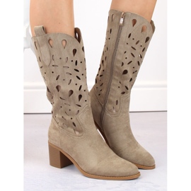 M. DASZYŃSKI Bottines ajourées en daim pour femmes, beige foncé M.Daszyński MR2337-3 3