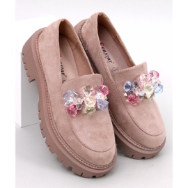 Stefani Mocassins plateforme kaki à perles beige 1
