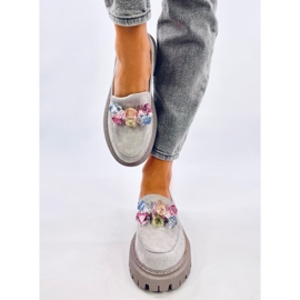 Stefani Grey mocassins plateforme à perles gris 1