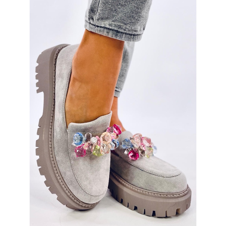 Stefani Grey mocassins plateforme à perles gris 2