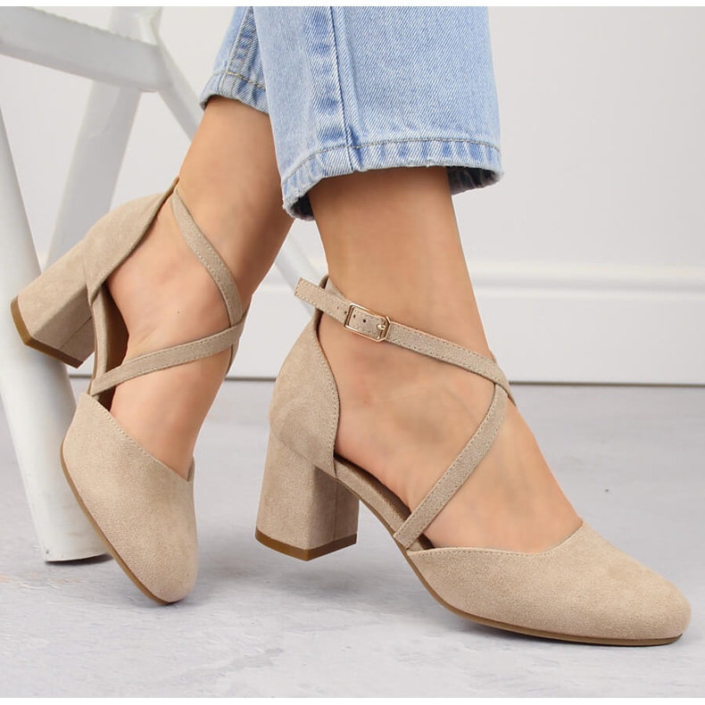 Sandales femme élégantes en daim à talon haut, beige Potocki SZ12341 1