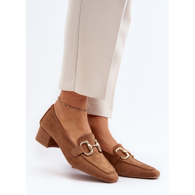 Escarpins bloc à petit talon avec décoration Camel Dolvira brun 2