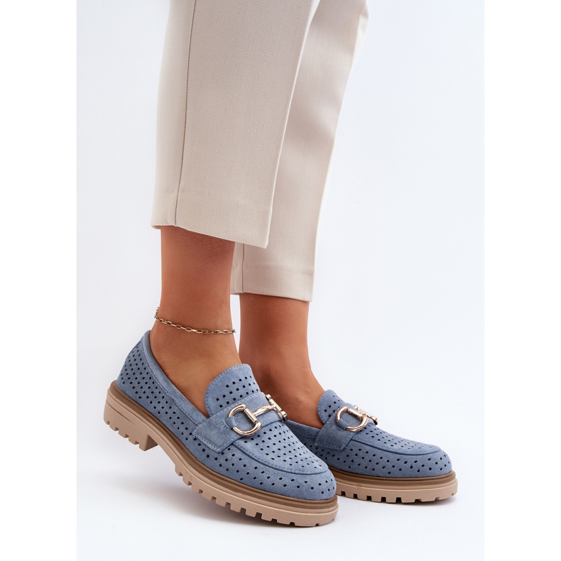 Mocassins Femme Ajourés Avec Décoration, Bleu Talesse 2