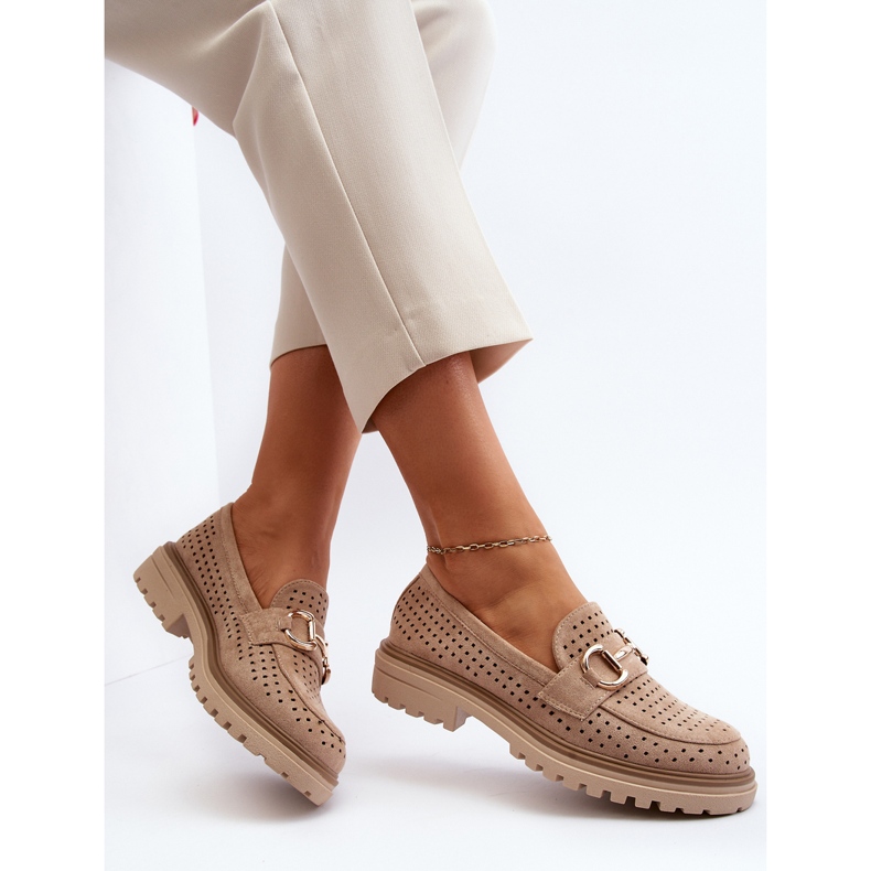 Mocassins Femme Ajourés Avec Décoration, Beige Talesse 1