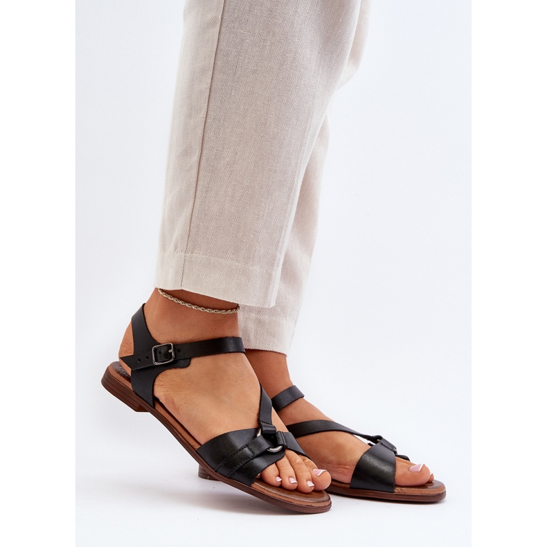 Zazoo 40182 Sandales en cuir pour femme Noir 2