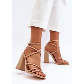 Sandales à talons hauts Josette nues à la mode beige 3