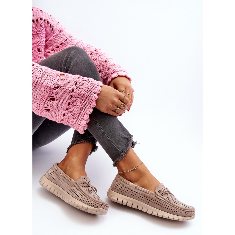 Vinceza Mocassins femme beiges avec nœud Reece 1