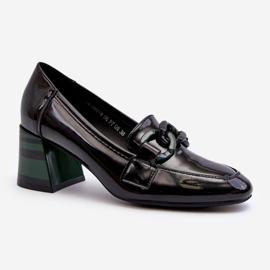 Vinceza Escarpins vernis noirs Paliotte avec chaîne 2