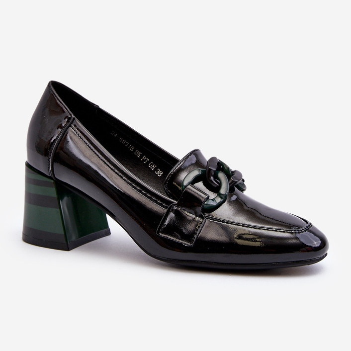 Vinceza Escarpins vernis noirs Paliotte avec chaîne 2