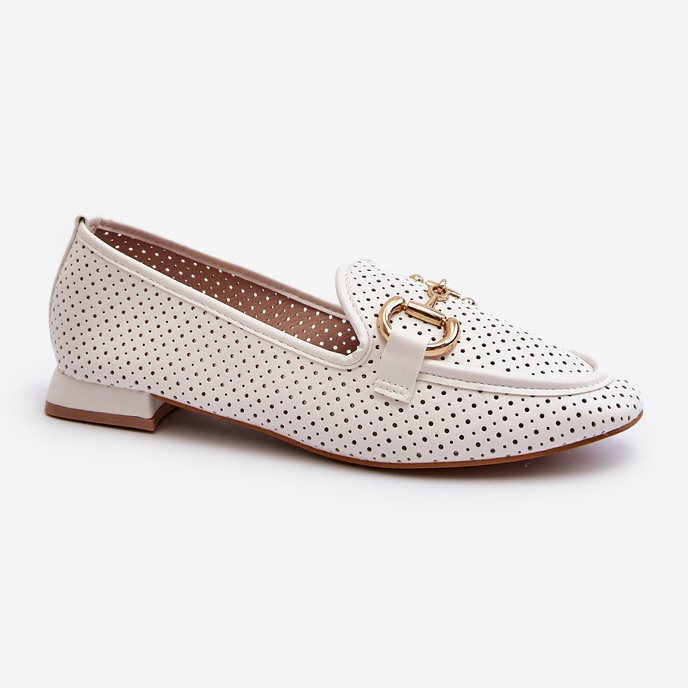 Mocassins Femme Talon Plat Avec Décoration, Blanc Iluvana 2
