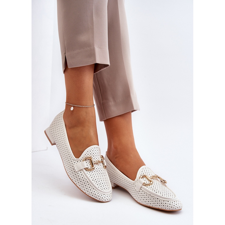 Mocassins Femme Talon Plat Avec Décoration, Blanc Iluvana 1