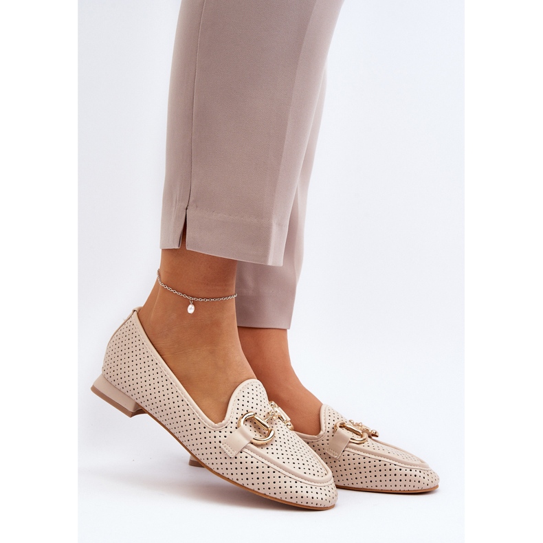 Mocassins Femme Talon Plat Avec Décoration, Beige Iluvana 2