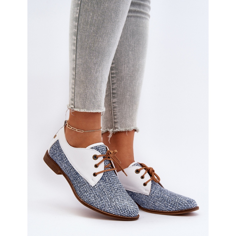 Chaussures plates en cuir pour femmes Maciejka 06461-17 Bleu 2