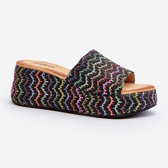 Tongs compensées Vanarila noires pour femmes le noir 1